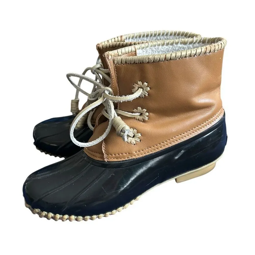 Jack Rogers Chloe Tan Black Leather Rain Duck Boots 9